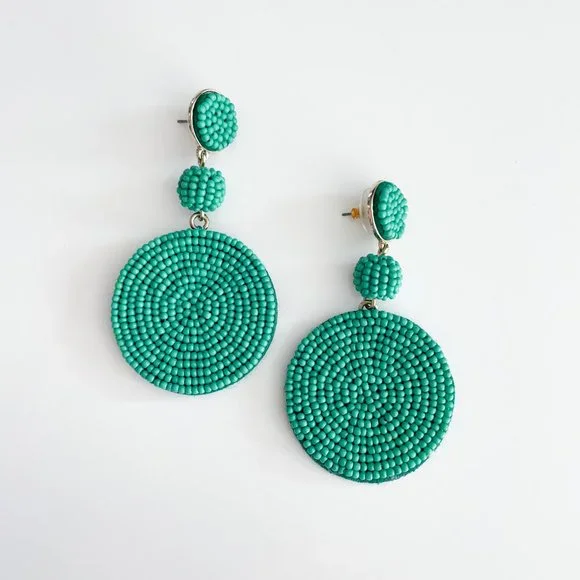 J. Crew Factory Large Circle Beaded Statement Earrings (Emerald Island) - Picture 2 of 3